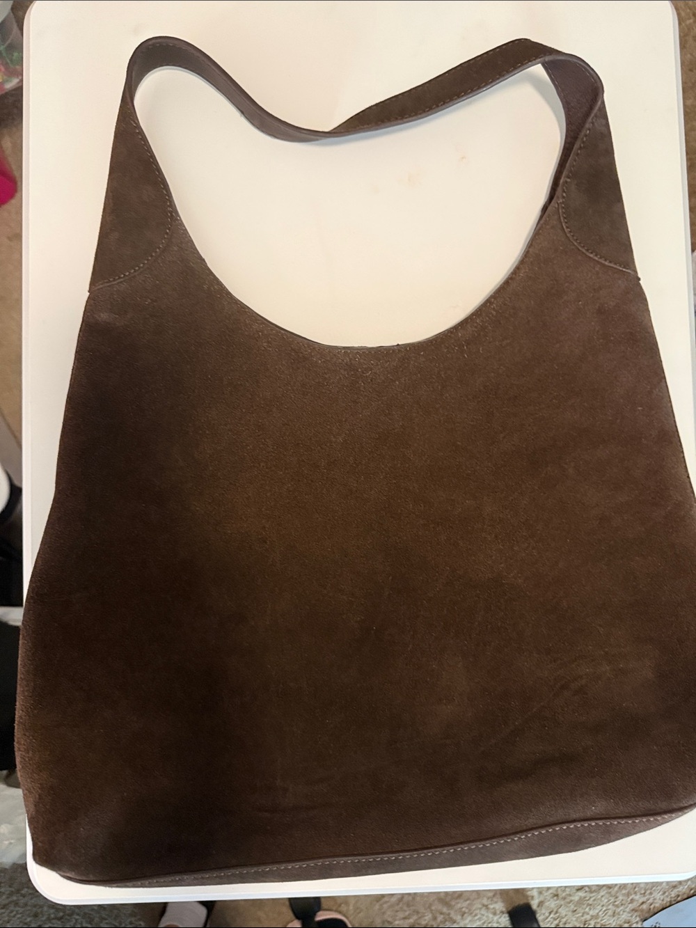 Women's Dark Brown Suede Shoulder Bag - Minimal Hobo Style